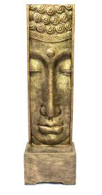 Long Face Buddha Fountain With Pump Glossy Gold Black