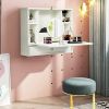 Fashion White Wall Mount Folding Laptop Desk Hidden Organizer Storage Space Saving With Drawers