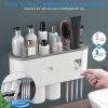 Multifunctional Wall Mount Toothbrush Holder Rack Organizer Handsfree Automatic Toothpaste Dispenser Squeezer with Magnetic Cups 4 Toothbrush Slots 1